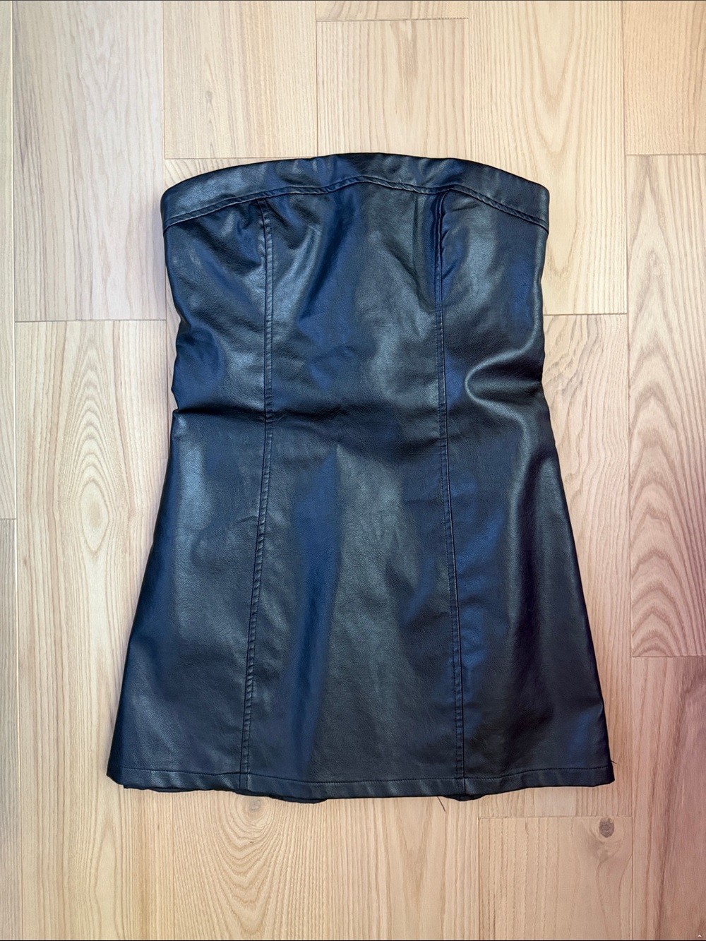 Peppermayo Strapless Black Faux Leather Mini Dress Size 6